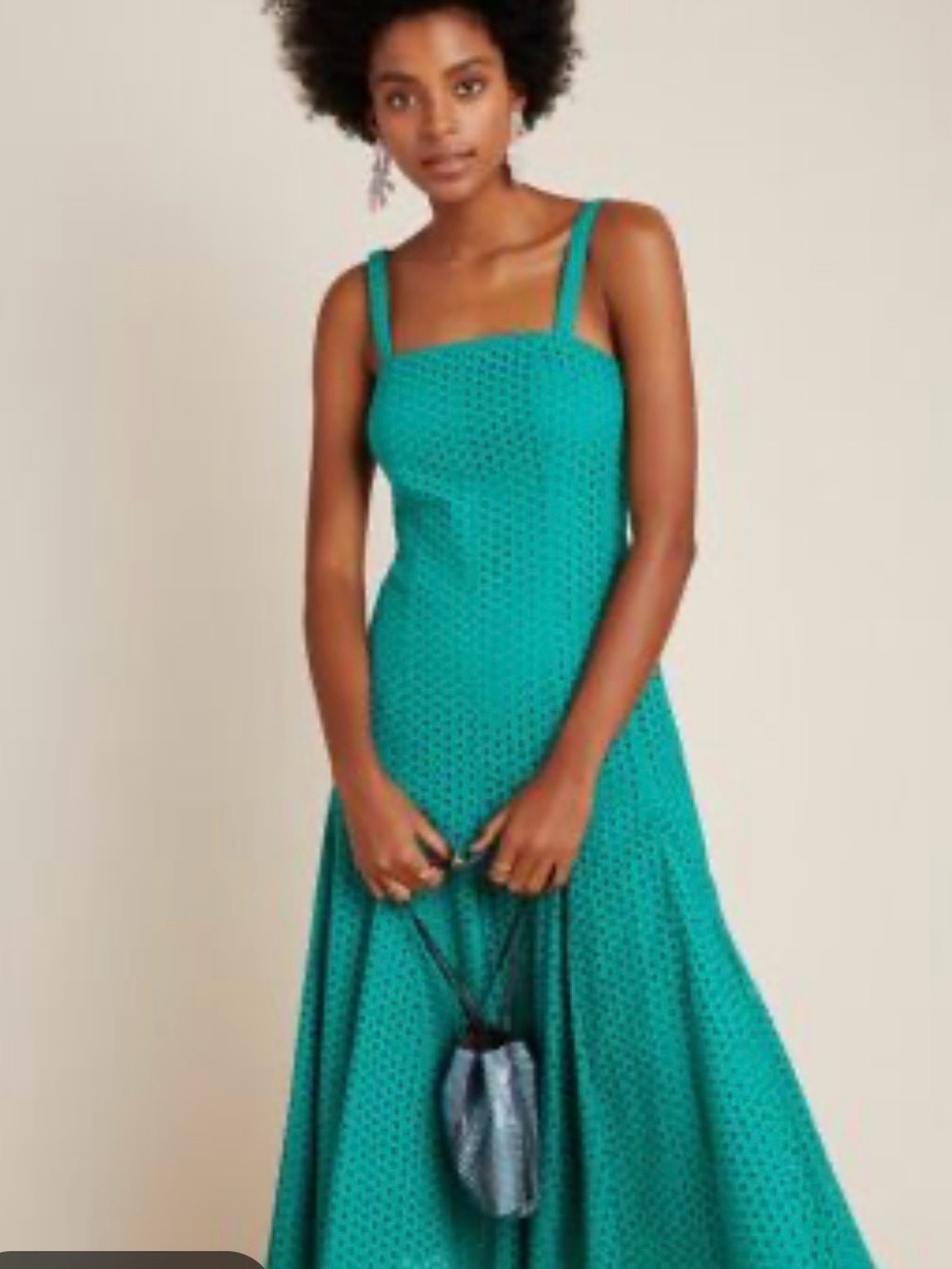Maeve Teal Eyelet Square-Neck Midi Dress Anthropologie